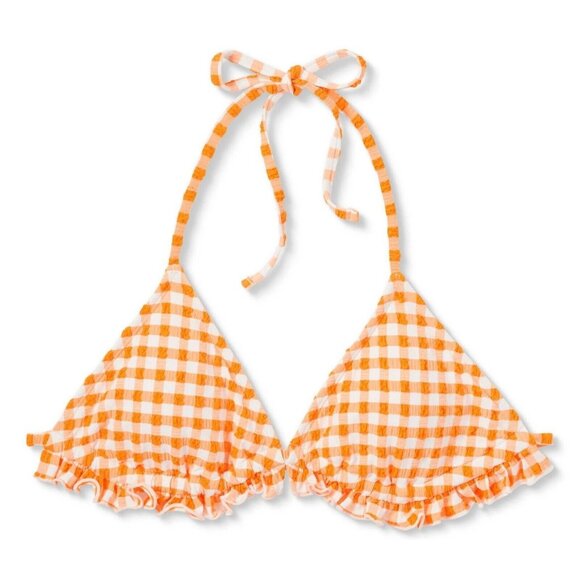Wild Fable Size XXS 00 Orange Gingham Textured Ruffle Triangle Bikini Swim Top - Picture 2 of 8